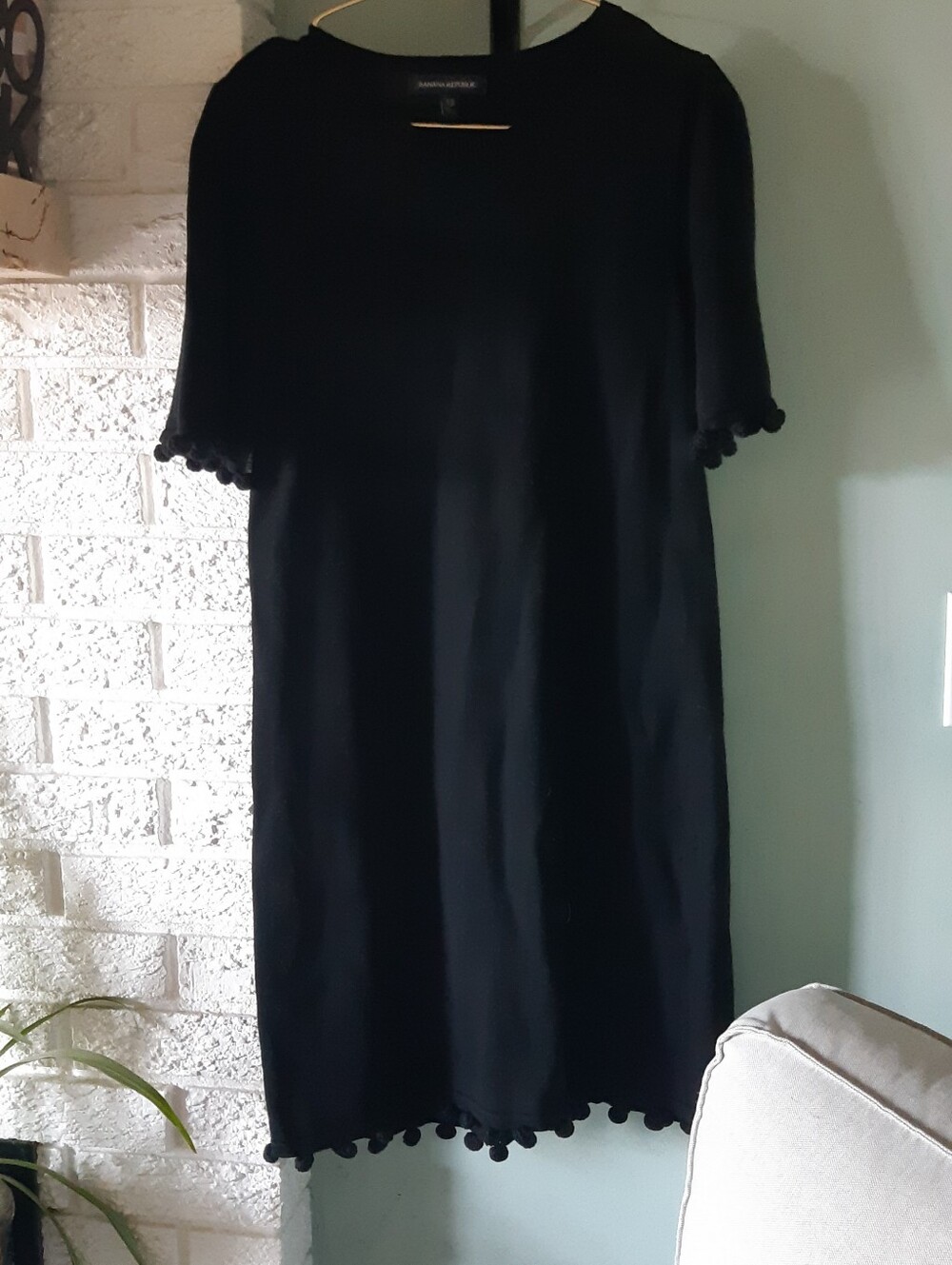 Banana Republic Black Short-Sleeve Knit Tunic with Pom Trim